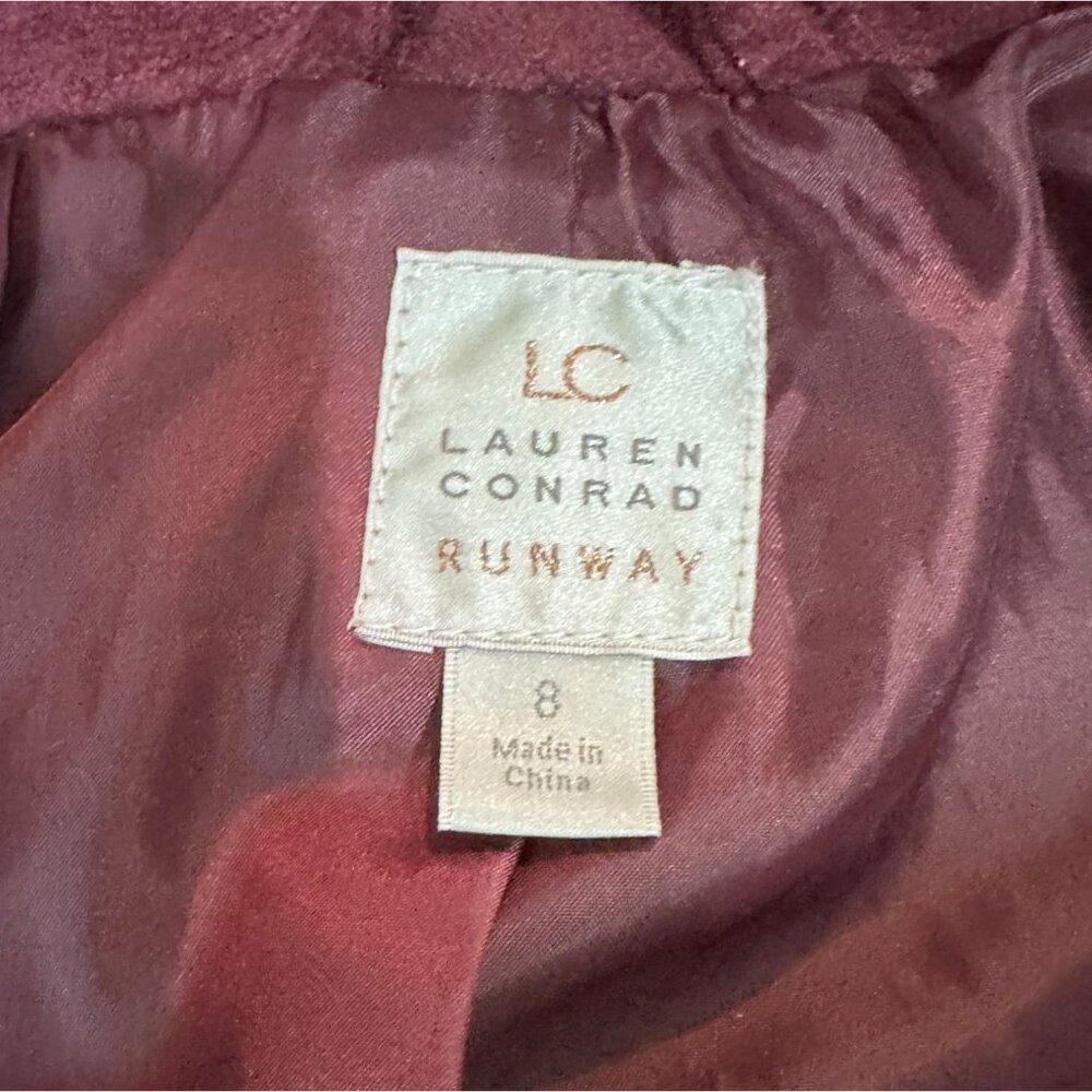 LC Lauren Conrad Faux Suede Size 8 Moto Jacket Belted Waist Rose Zipper Accents - Picture 9 of 9